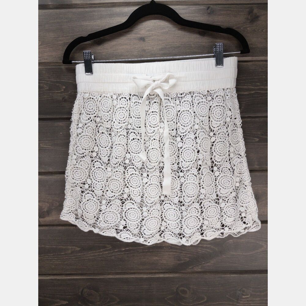 Ann Taylor LOFT Crochet Mini Skirt Beach Swim suit Cover-Up Ivory XS NWT Boho
